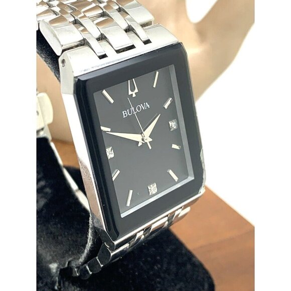 Bulova Men's Watch 96D145 Diamond Black Dial Silver Stainless Steel Quartz CHIP - Picture 13 of 14